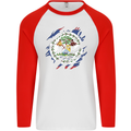 Torn Belize Flag Belizean Day Football Mens L/S Baseball T-Shirt White/Red