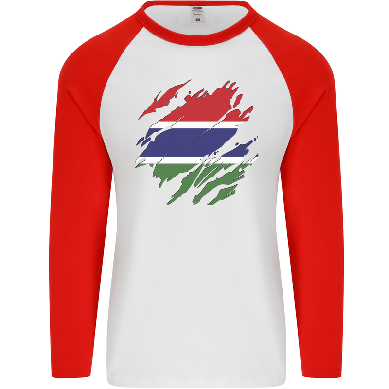 Torn Gambia Flag Gambian Day Football Mens L/S Baseball T-Shirt White/Red