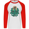 Cthulhu Monster Kraken Mens L/S Baseball T-Shirt White/Red