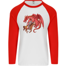 St. George Killing a Dragon Mens L/S Baseball T-Shirt White/Red