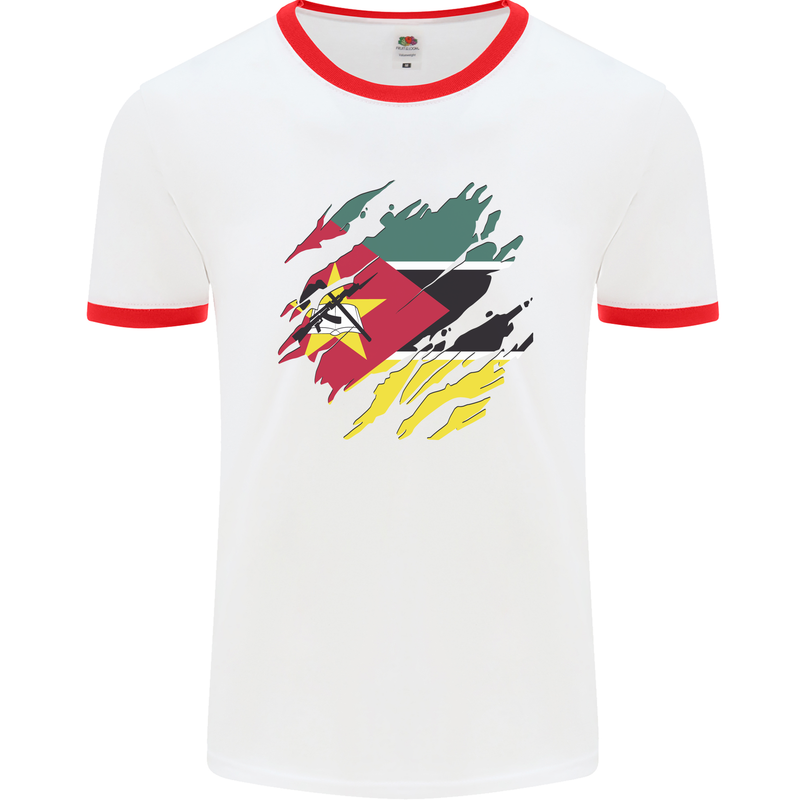 Torn Mozambique Flag Mozambican Day Football Mens Ringer T-Shirt White/Red