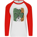 St Patricks Day Shamrock 3 Leaf Clover Mens L/S Baseball T-Shirt White/Red