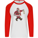 Santa Carrying a Christmas Lantern Xmas Mens L/S Baseball T-Shirt White/Red