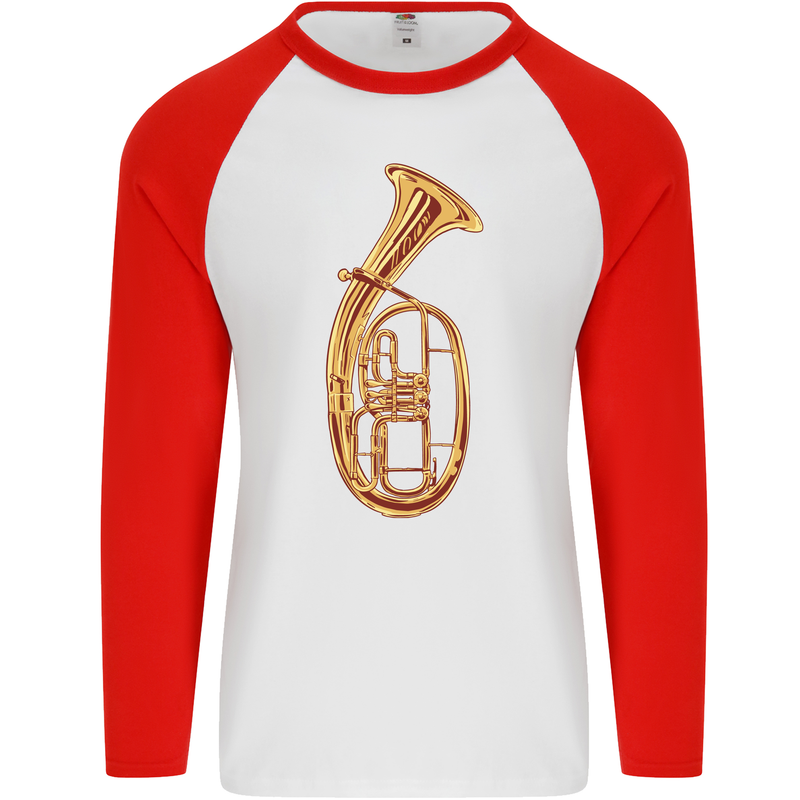 Tenorhorn Brass Musical Instrument Mens L/S Baseball T-Shirt White/Red