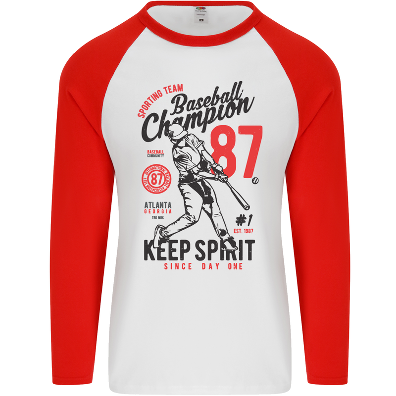 Baseball Champion Player Mens L/S Baseball T-Shirt White/Red