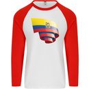 Curled Ecuador Flag Ecuadorian Day Football Mens L/S Baseball T-Shirt White/Red