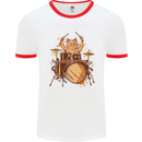 A Cat Drummer Drumming Mens Ringer T-Shirt White/Red