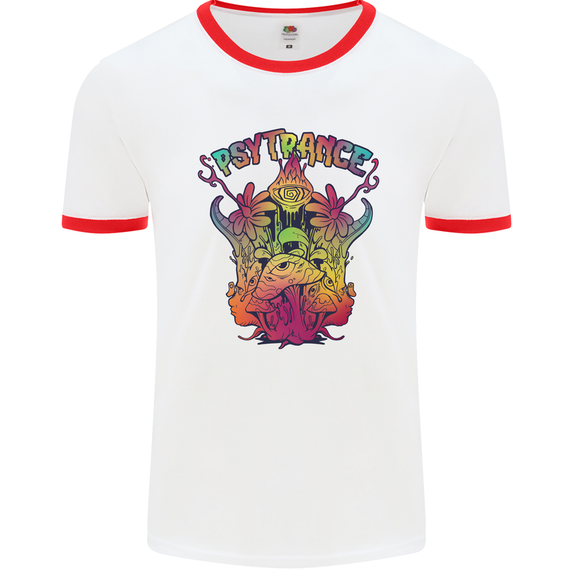 Psytrance Psychedelic Trance Music Psy Mens Ringer T-Shirt White/Red