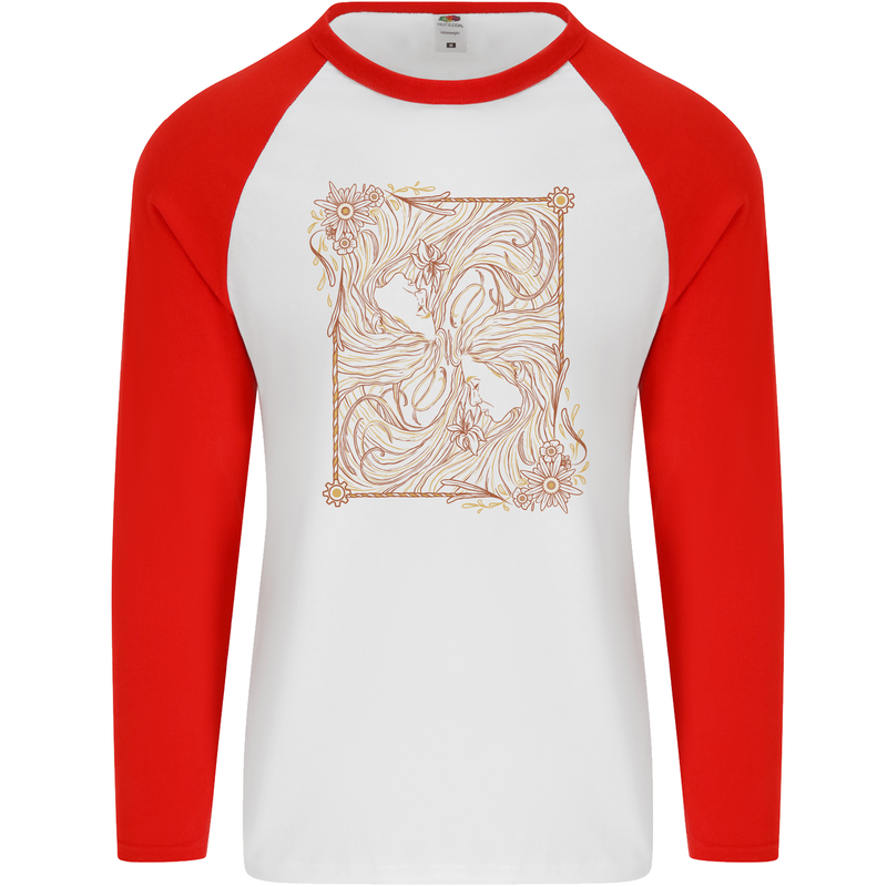 Gemini Faces Star Sign Astrological Zodiac Mens L/S Baseball T-Shirt White/Red