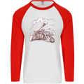 An Army Biker With Tank Skull Motorcycle Mens L/S Baseball T-Shirt White/Red