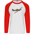 A Hawker Hurricane Flying Solo Mens L/S Baseball T-Shirt White/Red