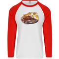Polygonal Chameleon Mens L/S Baseball T-Shirt White/Red