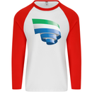 Curled Sierra Leone Flag Leonian Day Football Mens L/S Baseball T-Shirt White/Red