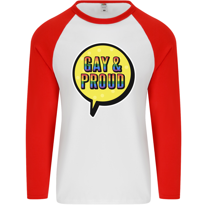 Gay and Proud LGBT Pride Awareness Mens L/S Baseball T-Shirt White/Red