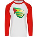 Curled Sao Tome and Principe Flag Day Football Mens L/S Baseball T-Shirt White/Red
