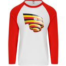 Curled Uganda Flag Ugandan Day Football Mens L/S Baseball T-Shirt White/Red