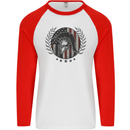 USA Bodybuilding Flag Gym Training Spartan Mens L/S Baseball T-Shirt White/Red