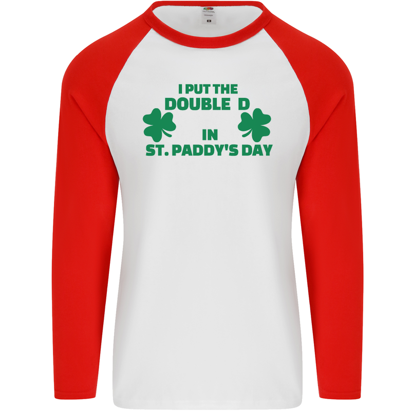 I Put the DD in St. Paddy's Day Funny Boobs Mens L/S Baseball T-Shirt White/Red
