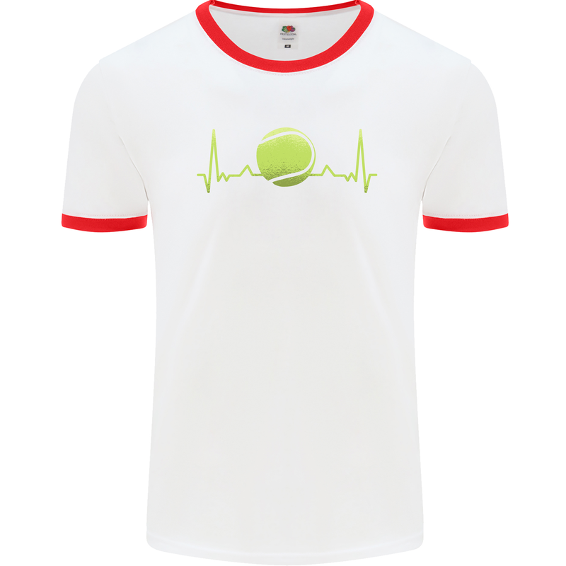 Tennis Player ECG Pulse Mens Ringer T-Shirt White/Red