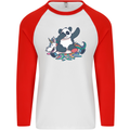 Dabbing Panda Squashing a Unicorn Funny Mens L/S Baseball T-Shirt White/Red