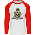 Tattoo Skull Snake Tattooist Biker Gothic Mens L/S Baseball T-Shirt White/Red