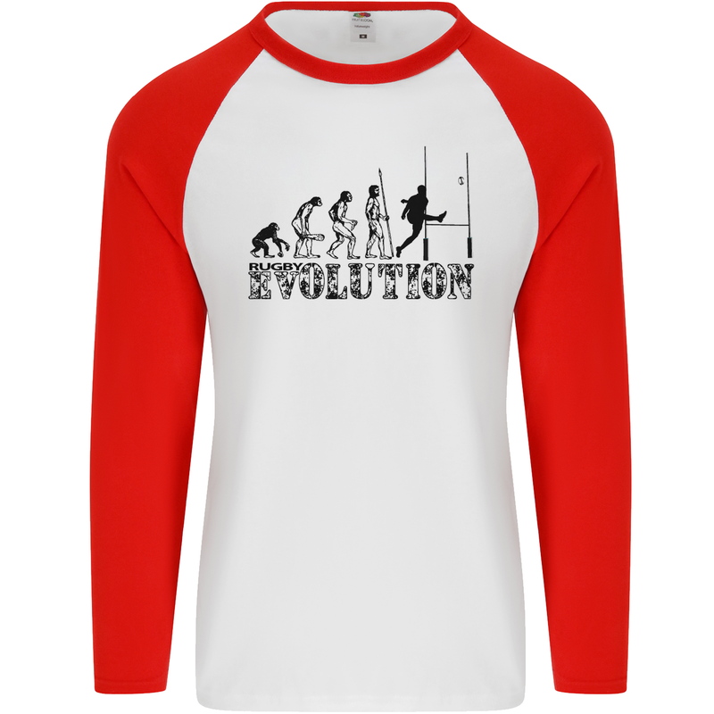 Evolution of Rugby Player Union Funny Mens L/S Baseball T-Shirt White/Red