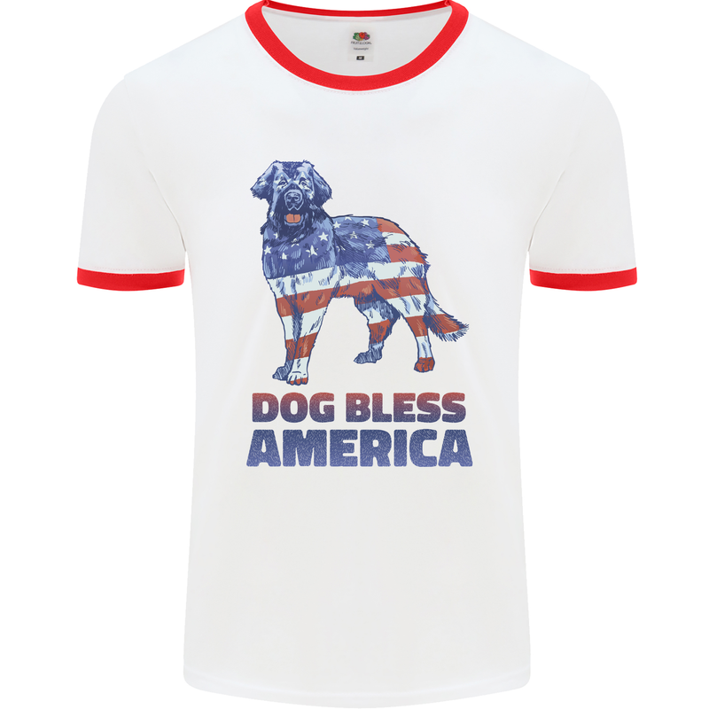 Dog Bless America USA Mens Ringer T-Shirt White/Red