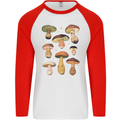 Mushroom Faces Foraging Mycology Mens L/S Baseball T-Shirt White/Red