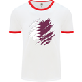 Torn Qatar Flag Qatari Day Football Mens Ringer T-Shirt White/Red