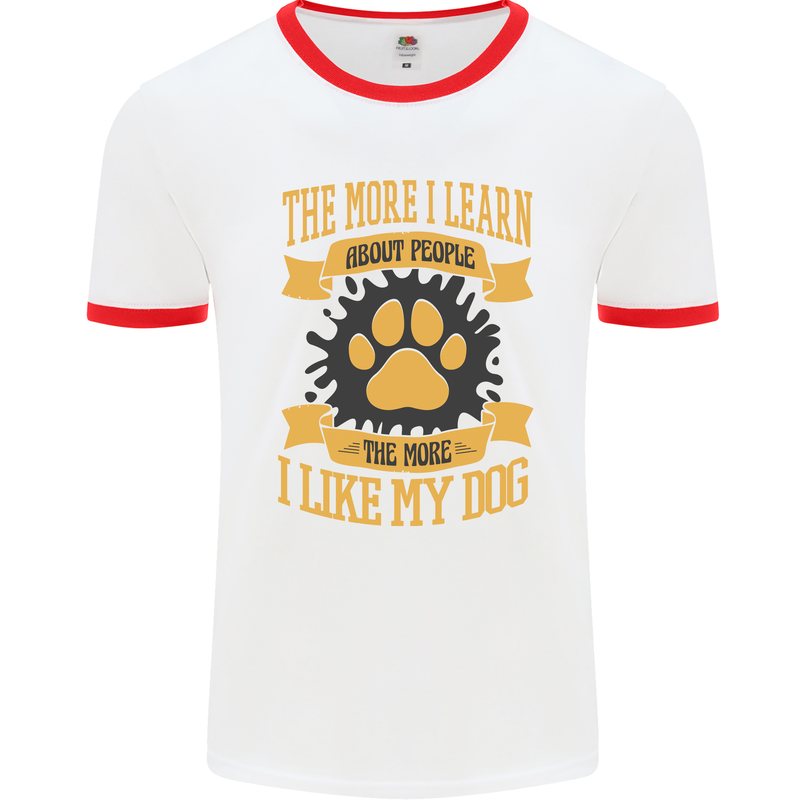 The More I Like My Dog Funny Mens Ringer T-Shirt White/Red