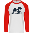 Laurel & Hardy AKA Dick and Doof Mens L/S Baseball T-Shirt White/Red