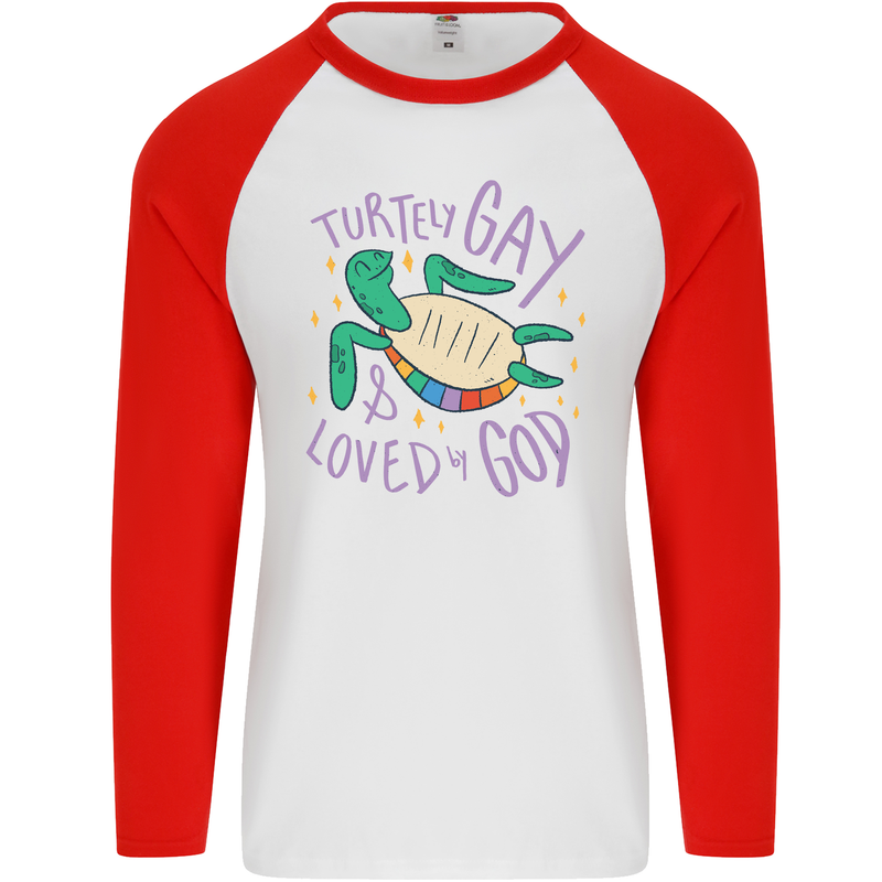 LGBT Turtle Loved By God Gay Pride Mens L/S Baseball T-Shirt White/Red