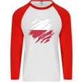 Torn Poland Flag Polish Day Football Mens L/S Baseball T-Shirt White/Red