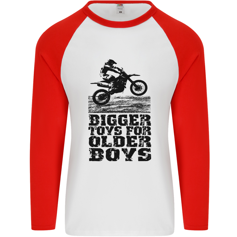 Motocross Bigger Toys Older Boys MotoX Mens L/S Baseball T-Shirt White/Red