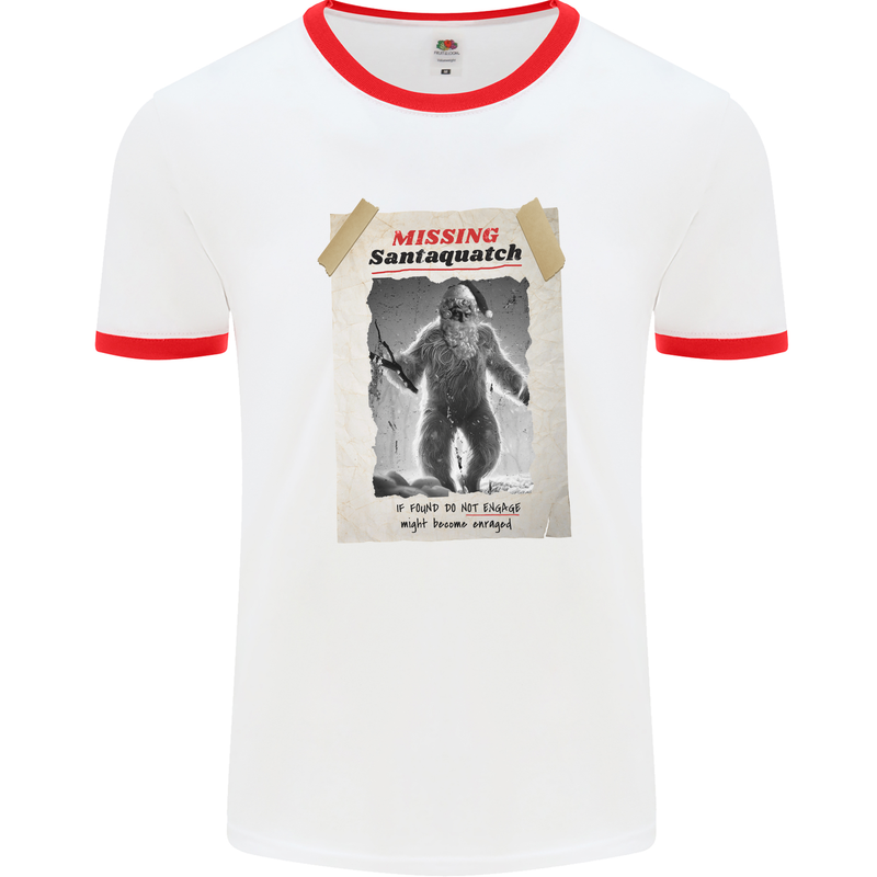 Santaquatch Christmas Bigfoot Xmas Sasquatch Mens Ringer T-Shirt White/Red