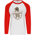 Skull Rider Motorcycle Biker Motorbike Mens L/S Baseball T-Shirt White/Red