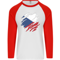 Torn Czechia Flag Czech Republic Day Football Mens L/S Baseball T-Shirt White/Red