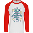 Funny Sliced Sushi Fish Fishing Fisherman Mens L/S Baseball T-Shirt White/Red