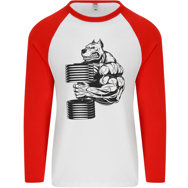 Bulldog Gym Training Top Weightlifting Mens L/S Baseball T-Shirt White/Red