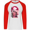 Anime Samurai Woman With Sword Mens L/S Baseball T-Shirt White/Red