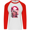 Anime Samurai Woman With Sword Mens L/S Baseball T-Shirt White/Red