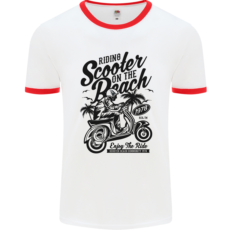 Scooter on the Beach MOD Mens Ringer T-Shirt White/Red