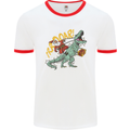 Santa Claus Riding a T-Rex Dinosaur Christmas Mens Ringer T-Shirt White/Red