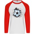 Football Smash Soccer Player Ball Mens L/S Baseball T-Shirt White/Red