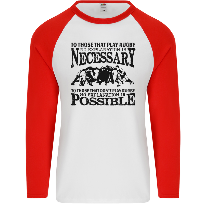 Rugby No Explanation Is Necessary Mens L/S Baseball T-Shirt White/Red