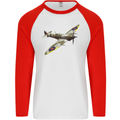 A Supermarine Spitfire Fying Solo Mens L/S Baseball T-Shirt White/Red