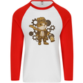 Steampunk Hamster Mens L/S Baseball T-Shirt White/Red