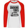 Car Drifting Burning Tires Mens L/S Baseball T-Shirt White/Red