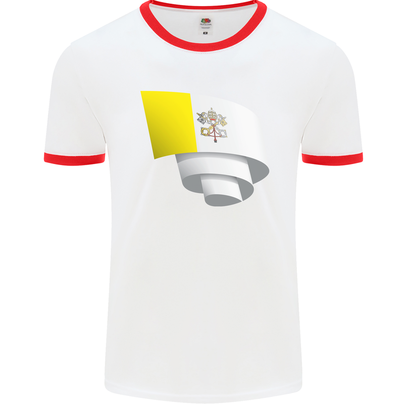 Curled Vatican Flag Mens Ringer T-Shirt White/Red