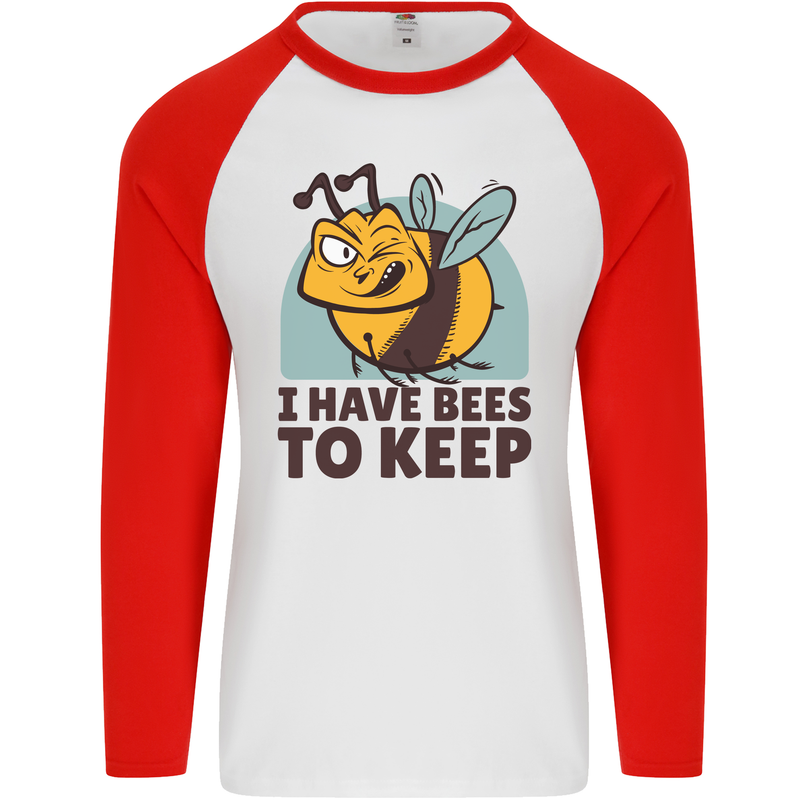 Beekeeper I Have Bees to Keep Mens L/S Baseball T-Shirt White/Red